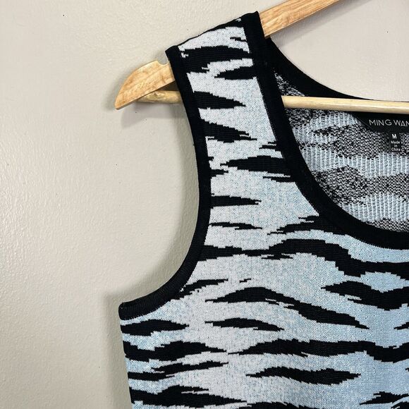 Y2K Ming Wang Tank Top Women Medium Zebra Bodycon Edgy Animal Retro Bold Casual - Picture 4 of 10